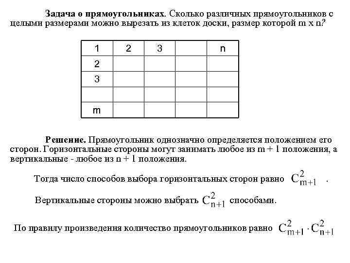 Задача о прямоугольниках. Сколько различных прямоугольников с целыми размерами можно вырезать из клеток доски,