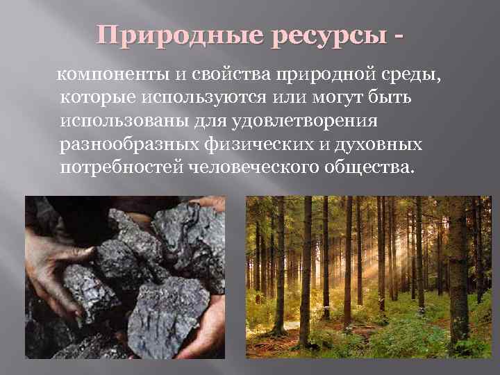 Природные ресурсы компоненты и свойства природной среды, которые используются или могут быть использованы для