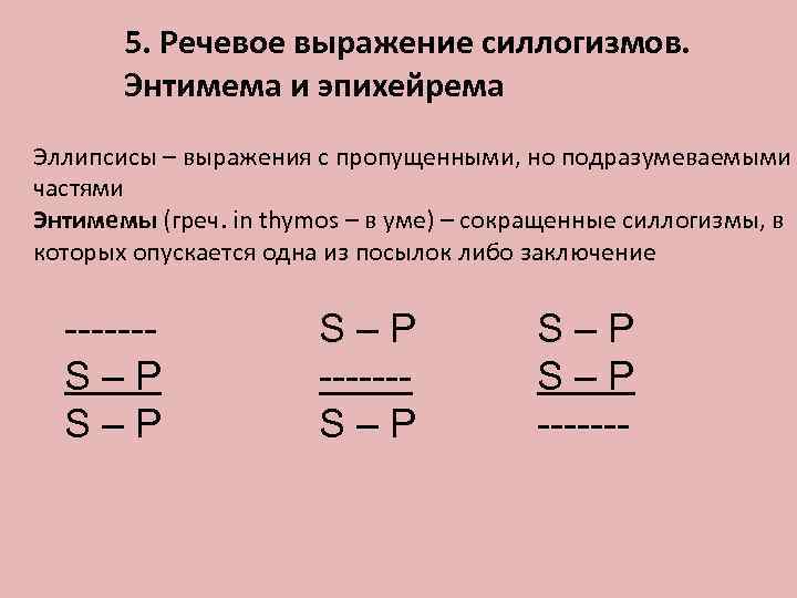 5. Речевое выражение силлогизмов. Энтимема и эпихейрема Эллипсисы – выражения с пропущенными, но подразумеваемыми
