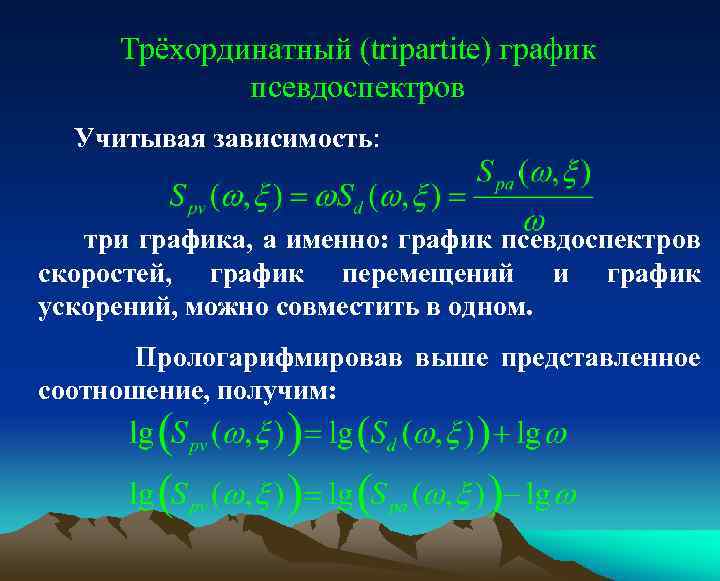 Трёхординатный (tripartite) график псевдоспектров Учитывая зависимость: три графика, а именно: график псевдоспектров скоростей, график