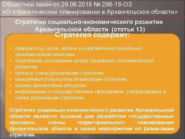 Областной закон от 29. 06. 2015 № 296 -18 -ОЗ «О стратегическом планировании в