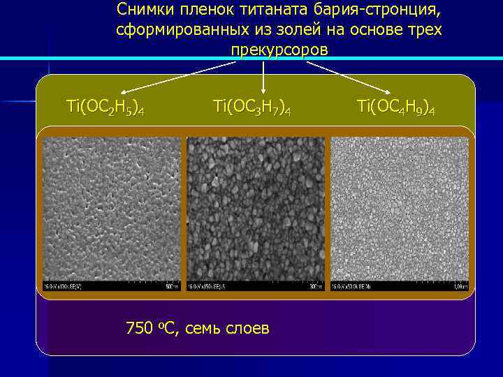 Cнимки пленок титаната бария-стронция, сформированных из золей на основе трех прекурсоров Ti(OC 2 H