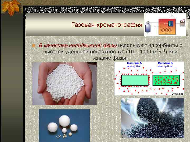 Газовая хроматография n В качестве неподвижной фазы используют адсорбенты с высокой удельной поверхностью (10