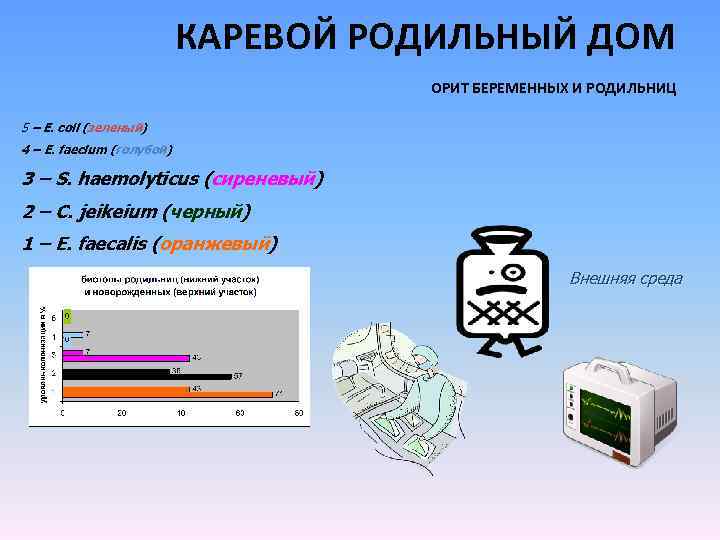 КАРЕВОЙ РОДИЛЬНЫЙ ДОМ ОРИТ БЕРЕМЕННЫХ И РОДИЛЬНИЦ 5 – E. coli (зеленый) 4 –