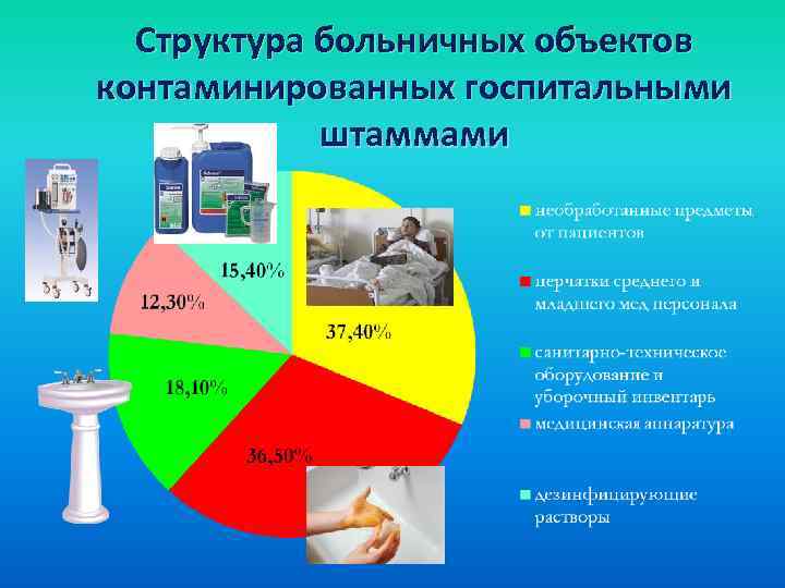 Структура больничных объектов контаминированных госпитальными штаммами 