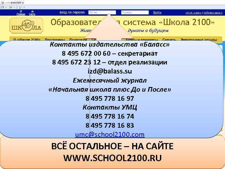 Контакты издательства «Баласс» 8 495 672 00 60 – секретариат 8 495 672 23