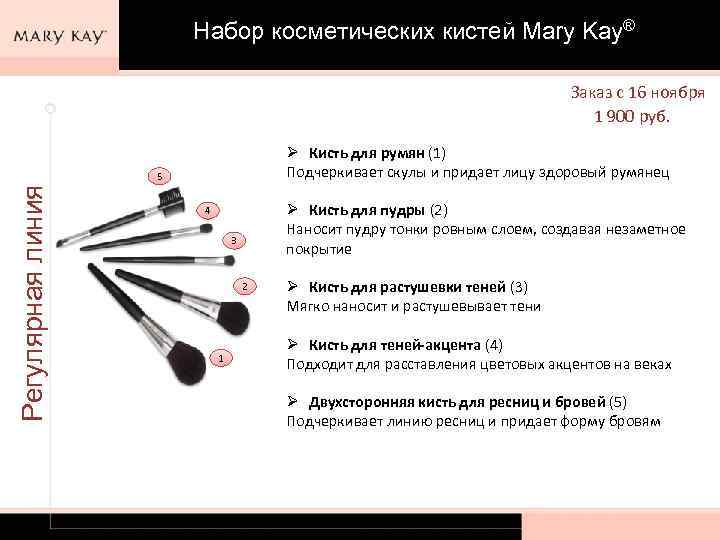 Набор косметических кистей Mary Kay® Заказ с 16 ноября 1 900 руб. Ø Кисть