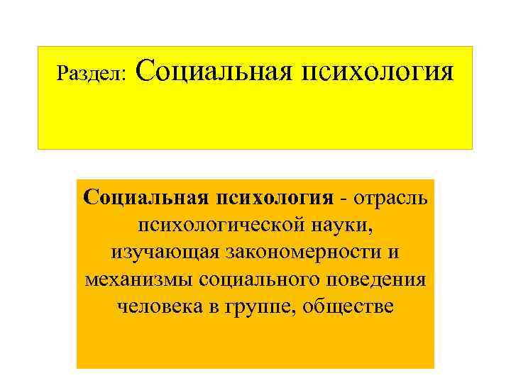 Раздел: Социальная психология - отрасль психологической науки, изучающая закономерности и механизмы социального поведения человека