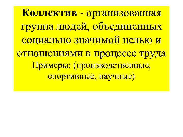  Коллектив - организованная группа людей, объединенных социально значимой целью и отношениями в процессе