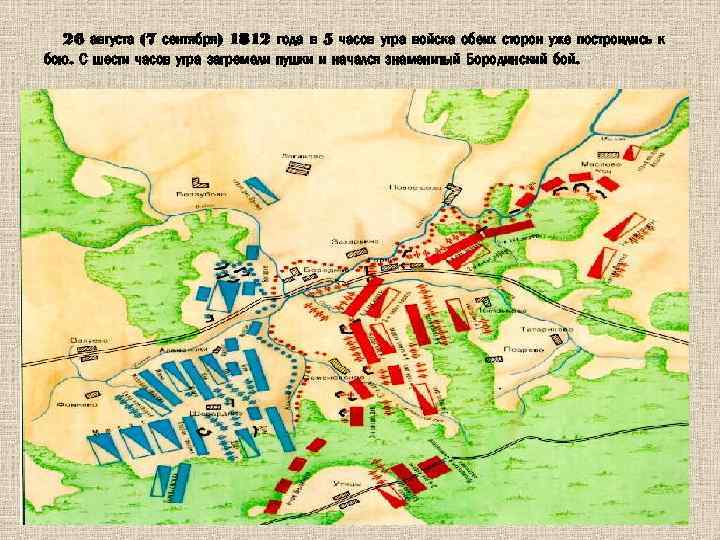 26 августа (7 сентября) 1812 года в 5 часов утра войска обеих сторон уже