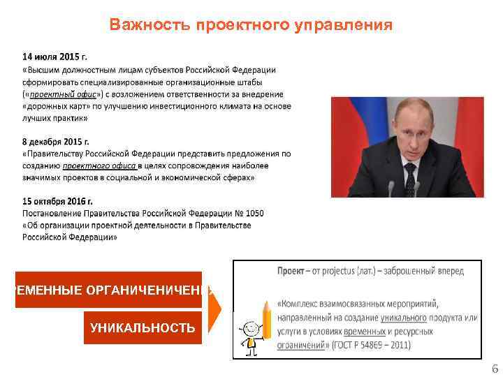 Важность проектного управления ВРЕМЕННЫЕ ОРГАНИЧЕНИЯ УНИКАЛЬНОСТЬ 6 