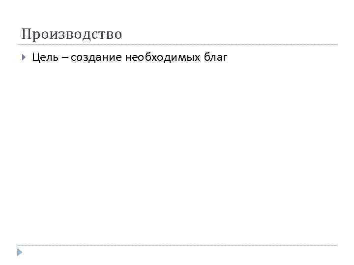 Производство Цель – создание необходимых благ 