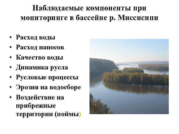   Наблюдаемые компоненты при мониторинге в бассейне р. Миссисипи  •  Расход