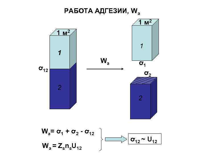 РАБОТА АДГЕЗИИ, Wa 1 м 2 1 1 Wа σ12 σ1 σ2 2 2