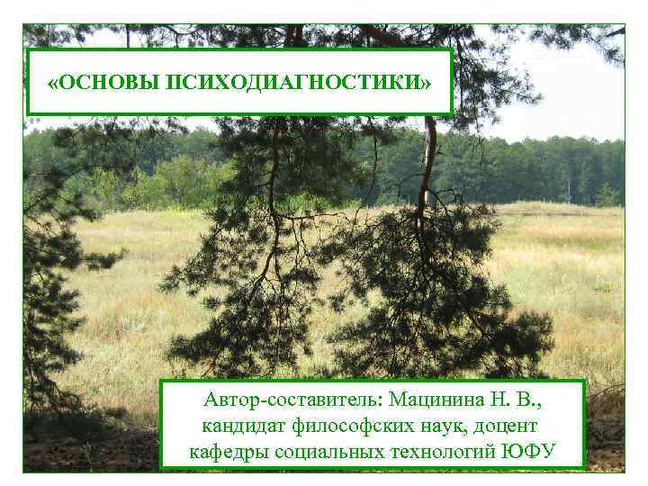  «ОСНОВЫ ПСИХОДИАГНОСТИКИ» Автор-составитель: Мацинина Н. В. , кандидат философских наук, доцент кафедры социальных