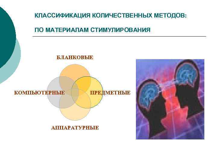  КЛАССИФИКАЦИЯ КОЛИЧЕСТВЕННЫХ МЕТОДОВ: ПО МАТЕРИАЛАМ СТИМУЛИРОВАНИЯ БЛАНКОВЫЕ КОМПЬЮТЕРНЫЕ ПРЕДМЕТНЫЕ АППАРАТУРНЫЕ 