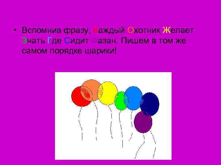  • Вспомнив фразу, Каждый Охотник Желает Знать Где Сидит Фазан. Пишем в том