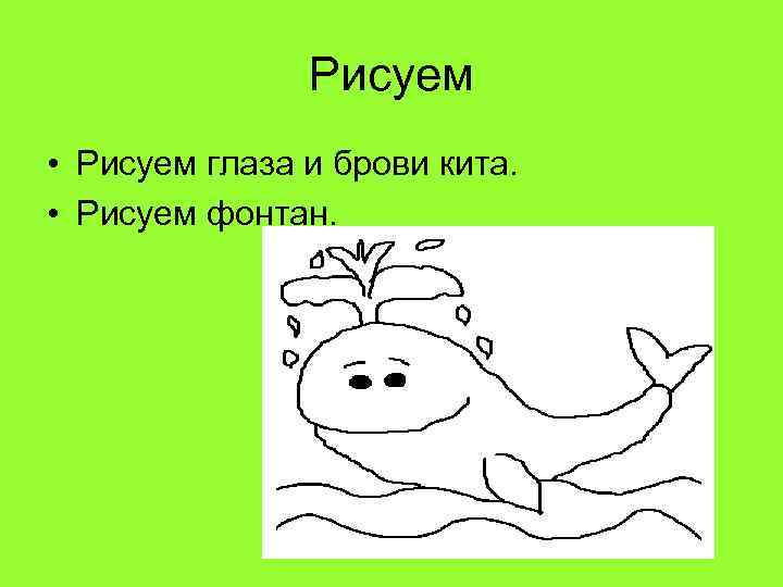 Рисуем • Рисуем глаза и брови кита. • Рисуем фонтан. 