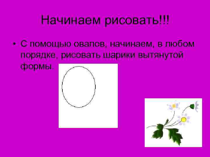Начинаем рисовать!!! • С помощью овалов, начинаем, в любом порядке, рисовать шарики вытянутой формы.