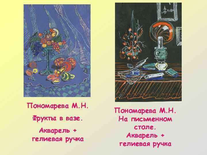 Пономарева М. Н. Фрукты в вазе. Акварель + гелиевая ручка Пономарева М. Н. На