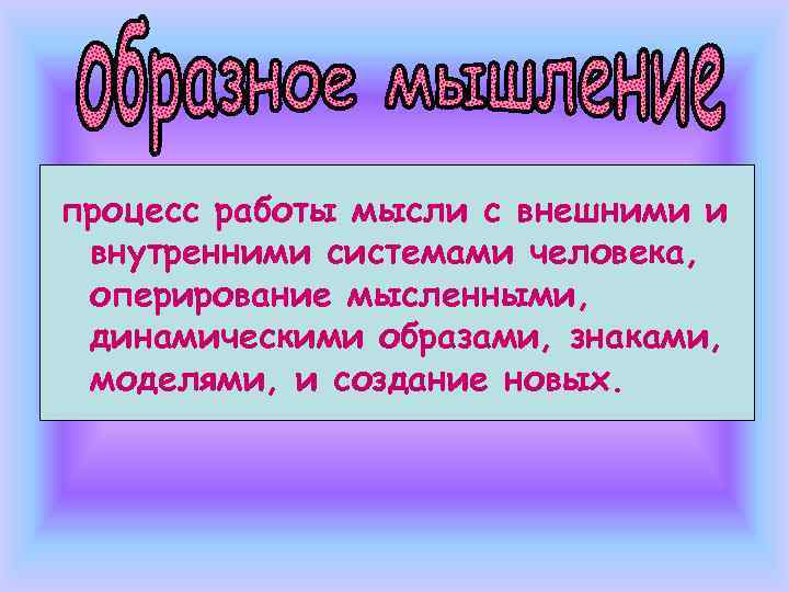 процесс работы мысли с внешними и внутренними системами человека,  оперирование мысленными,  динамическими