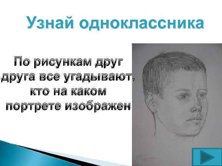 Узнай одноклассника По рисункам друга все угадывают, кто на каком портрете изображен 