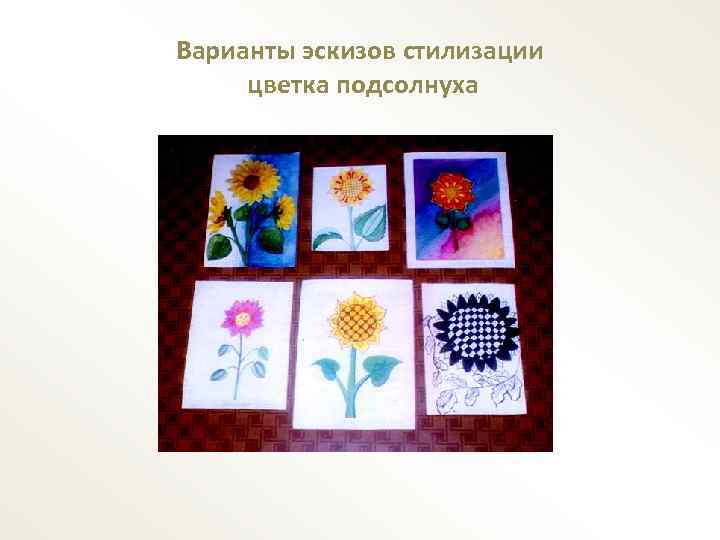 Варианты эскизов стилизации цветка подсолнуха 