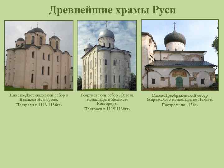 Древнейшие храмы Руси Николо-Дворищенский собор в Великом Новгороде. Построен в 1113 -1136 гг. Георгиевский
