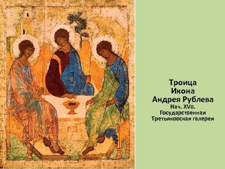 Троица Икона Андрея Рублева Нач. XVв. Государственная Третьяковская галерея 