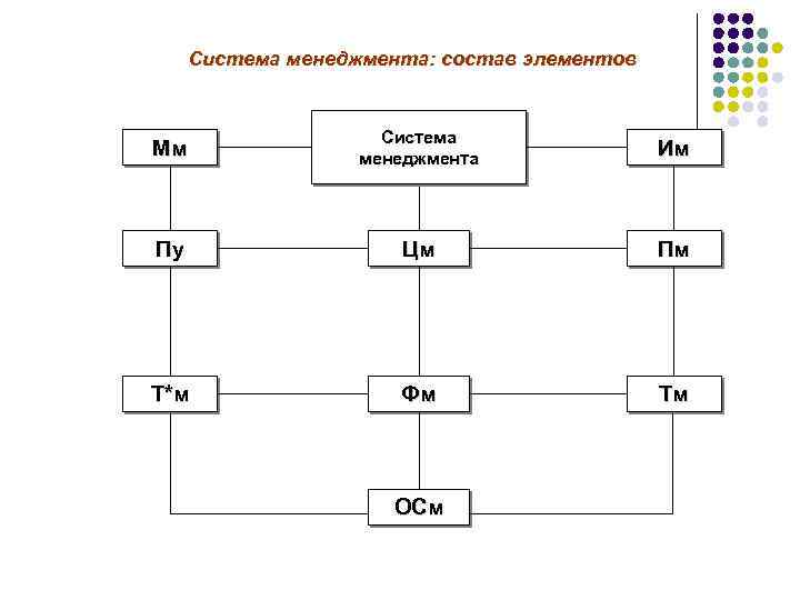 Система менеджмента: состав элементов Мм Система менеджмента Им Пу Цм Пм Т*м Фм Тм