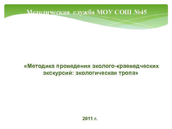 Методическая служба МОУ СОШ № 45 Муниципальный сетевой проект «Методика проведения эколого-краеведческих экскурсий: экологическая