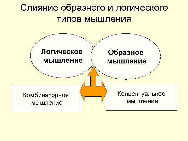 Слияние образного и логического типов мышления Логическое мышление Комбинаторное мышление Образное мышление Концептуальное мышление