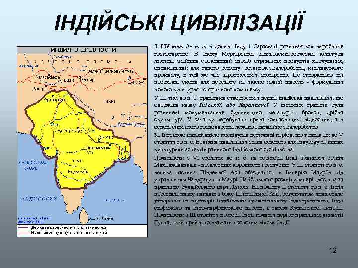 ІНДІЙСЬКІ ЦИВІЛІЗАЦІЇ З VII тис. до н. е. в долині Інду і Сарасваті розвивається
