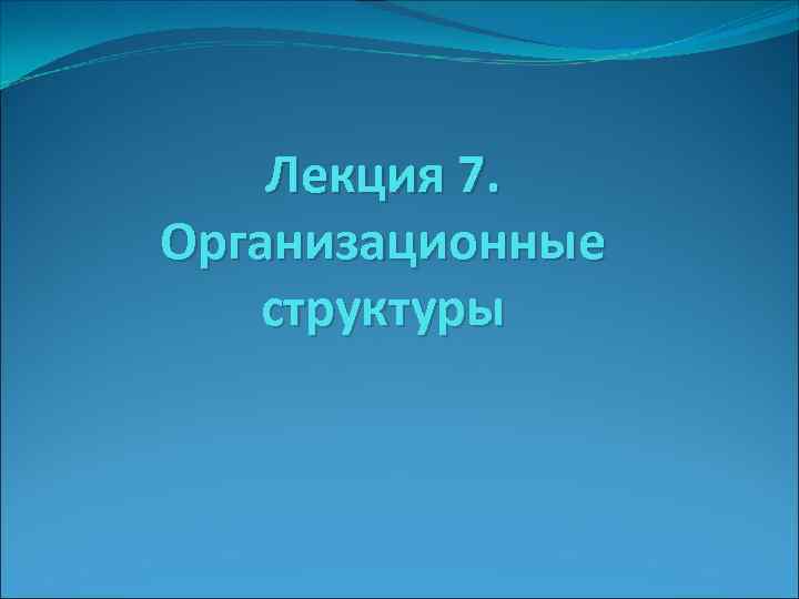 Лекция 7. Организационные структуры 