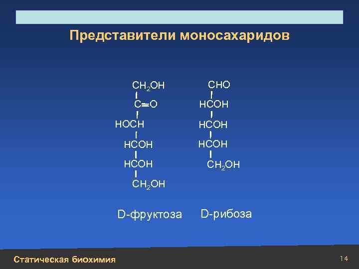 Строение, свойства, биологическая роль углеводов и липидов Представители моносахаридов СН 2 ОН С О