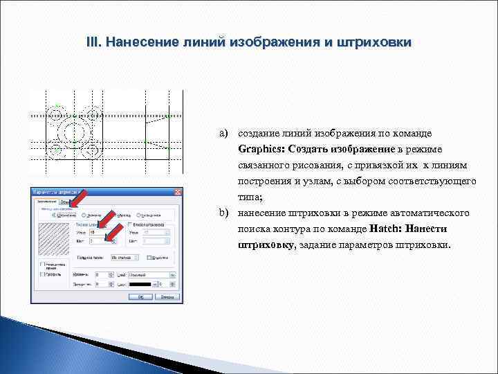 III. Нанесение линий изображения и штриховки a) создание линий изображения по команде Graphics: Создать