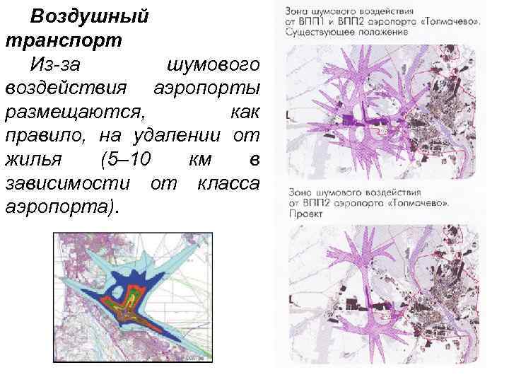  Воздушный транспорт  Из-за  шумового воздействия аэропорты размещаются,   как правило,