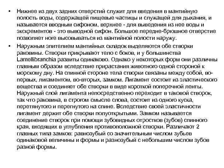  • • Нижнее из двух задних отверстий служит для введения в мантийную полость