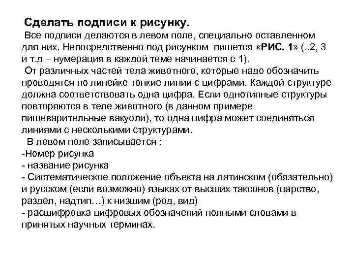 Сделать подписи к рисунку. Все подписи делаются в левом поле, специально оставленном для них.