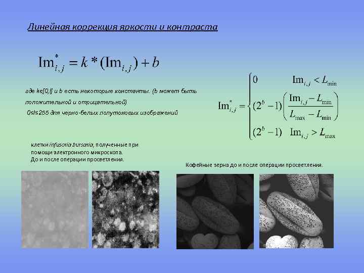 Линейная коррекция яркости и контраста где kє[0, l] и b есть некоторые константы. (b