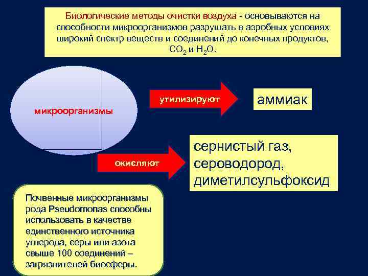 Биологические методы очистки воздуха - основываются на способности микроорганизмов разрушать в аэробных условиях широкий
