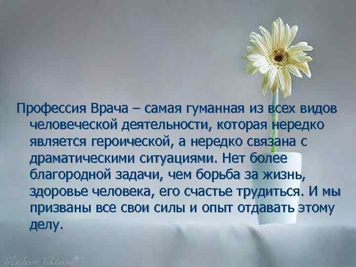Профессия Врача – самая гуманная из всех видов человеческой деятельности, которая нередко является героической,