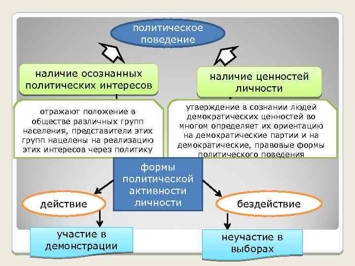 политическое поведение наличие осознанных политических интересов отражают положение в обществе различных групп населения, представители
