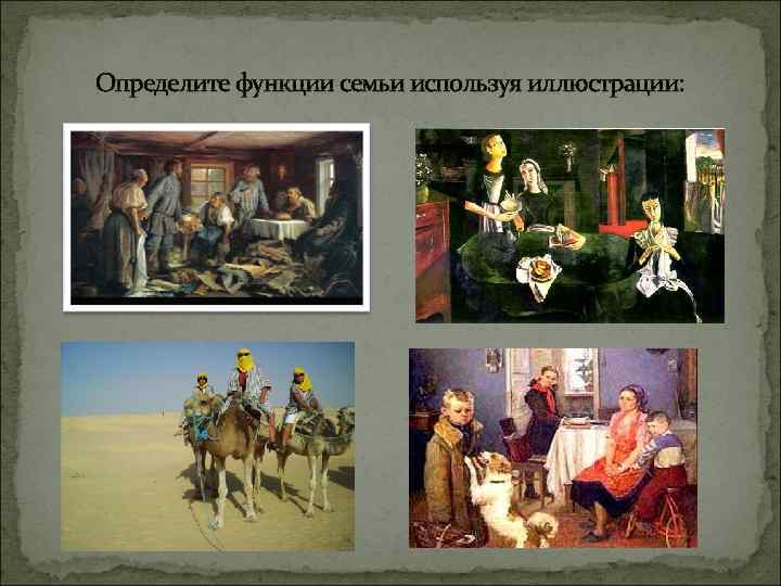 Определите функции семьи используя иллюстрации: 