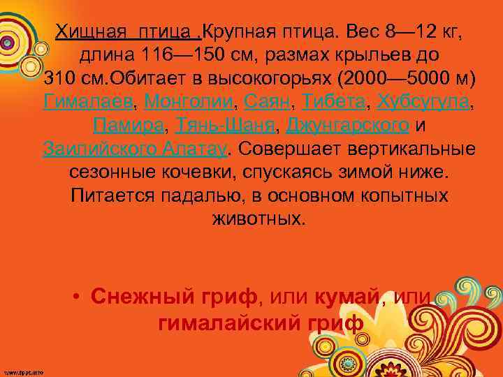 Хищная птица. Крупная птица. Вес 8— 12 кг, длина 116— 150 см, размах крыльев