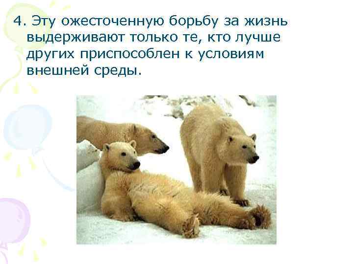 4. Эту ожесточенную борьбу за жизнь выдерживают только те, кто лучше других приспособлен к