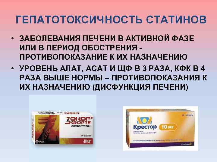 ГЕПАТОТОКСИЧНОСТЬ СТАТИНОВ • ЗАБОЛЕВАНИЯ ПЕЧЕНИ В АКТИВНОЙ ФАЗЕ ИЛИ В ПЕРИОД ОБОСТРЕНИЯ - ПРОТИВОПОКАЗАНИЕ