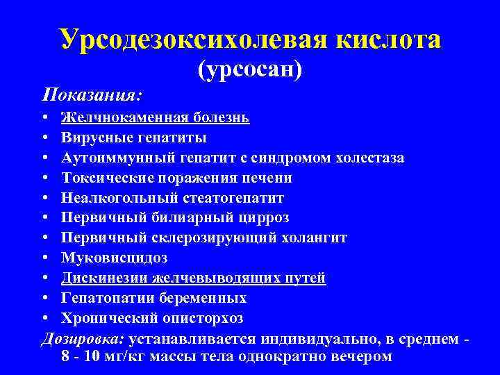 Урсодезоксихолевая кислота (урсосан) урсосан Показания: • Желчнокаменная болезнь • Вирусные гепатиты • Аутоиммунный гепатит