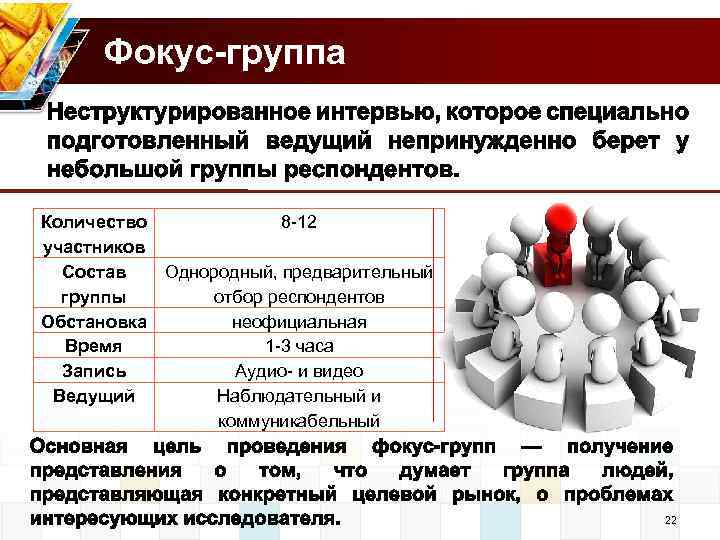 Фокус-группа Количество 8 -12 участников Состав Однородный, предварительный Step 3 группы отбор респондентов Обстановка