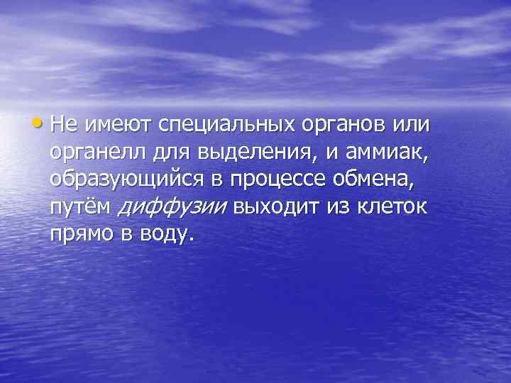  • Не имеют специальных органов или органелл для выделения, и аммиак, образующийся в